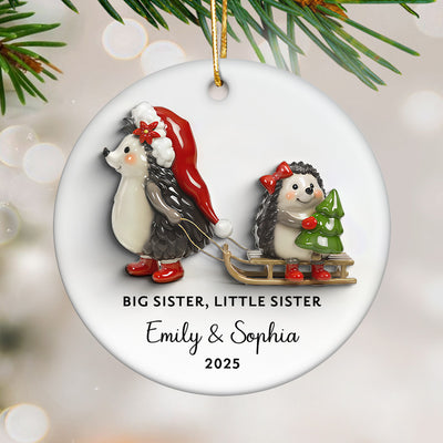 Big Sister Little Sister 3D Effect Cute Hedgehog - Personalized Ceramic Ornament - Proud New Big Sister Gift For Daughter, Granddaughter