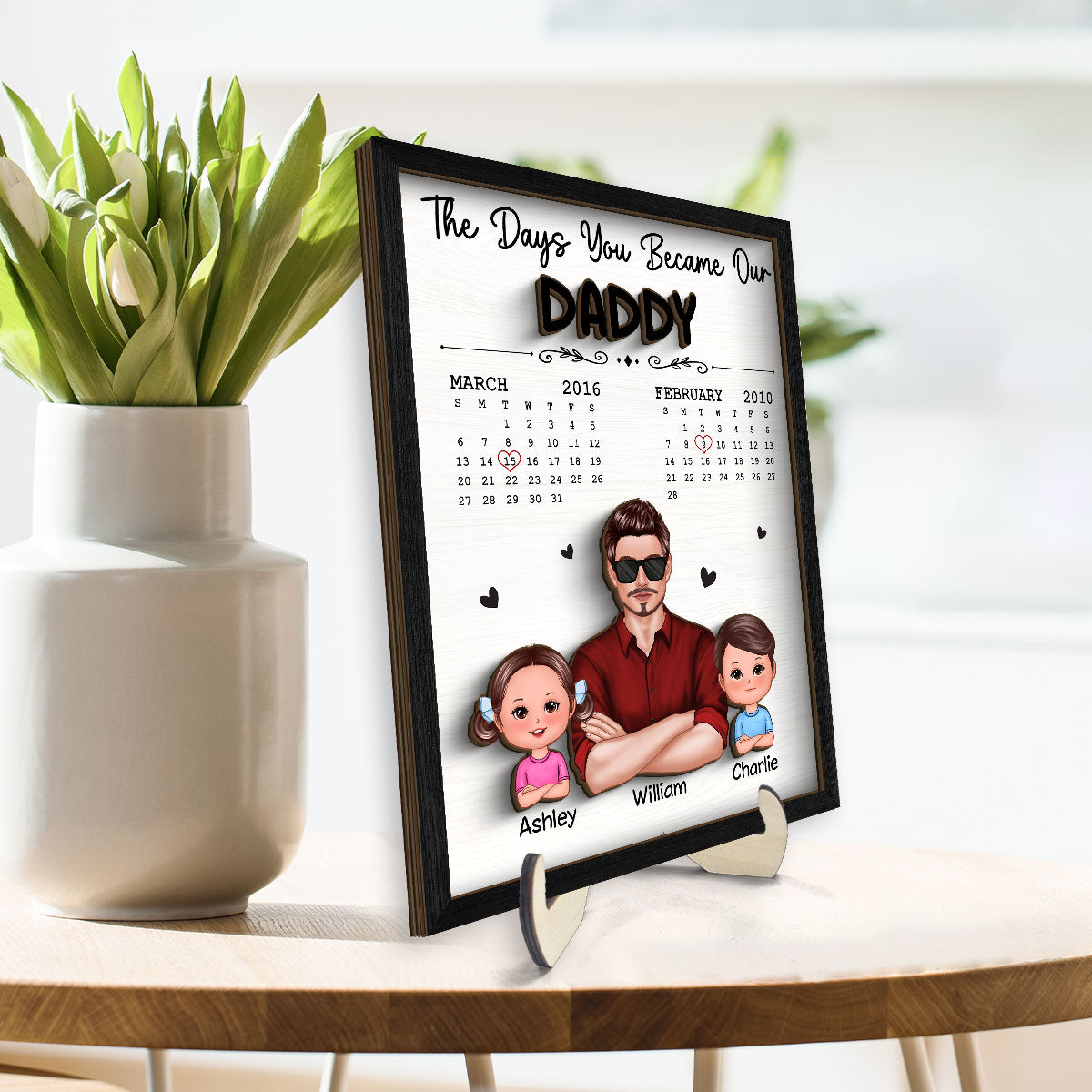 The Days You Became Our Dad Man & Doll Kids Personalized 2-Layer Wooden Plaque