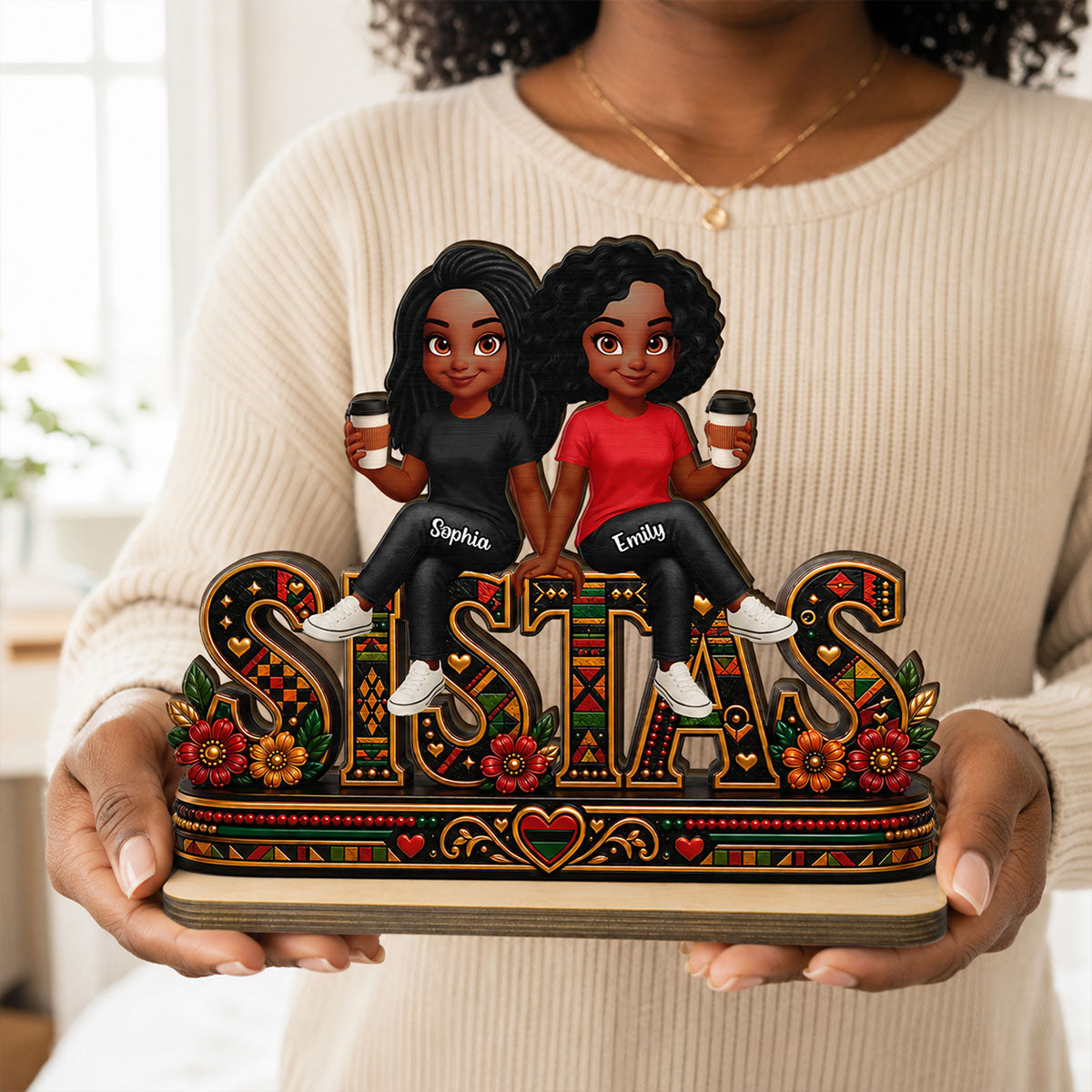 Besties Sisters Sistas Forever - Personalized 2-Layered Wooden Plaque - Birthday Gift, Gift For Best Friends