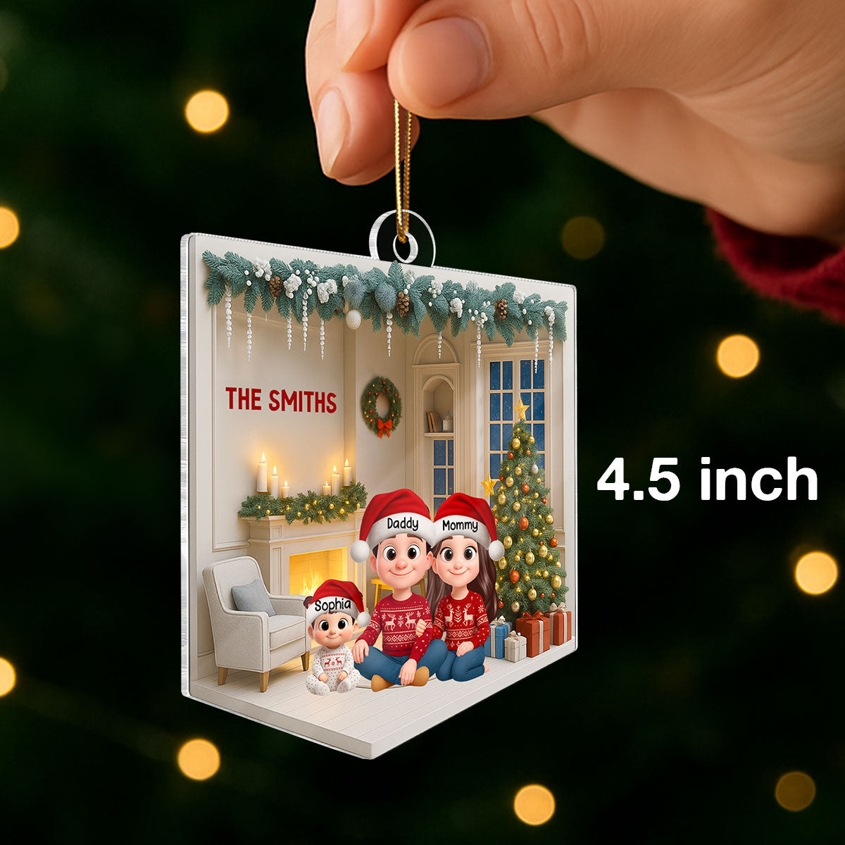 3D House Interior Family Sitting - Personalized Acrylic Ornament - Christmas Gift for Family