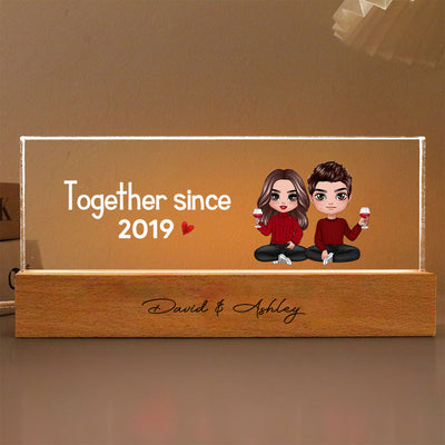 Doll Couple Sitting Together Since Personalized Acrylic LED Night Light, Anniversary Gift For Her, Gift For Him