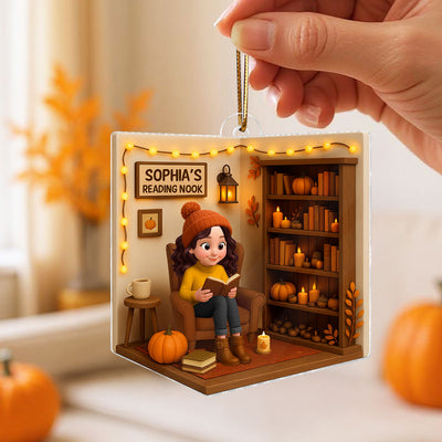 Reading Nook Cozy Season Personalized 3D Effect Acrylic Ornament