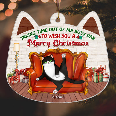 Sassy Fluffy Cats Taking Time Wish You Merry Christmas Personalized Acrylic Ornament, Funny Christmas Gift For Cat Lovers