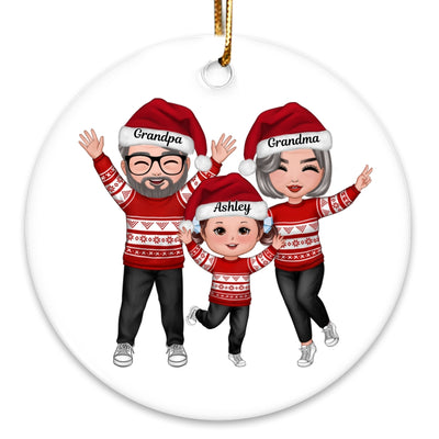 Christmas Happy Doll Grandma Grandpa With Granddaughter Grandson Personalized Circle Ornament