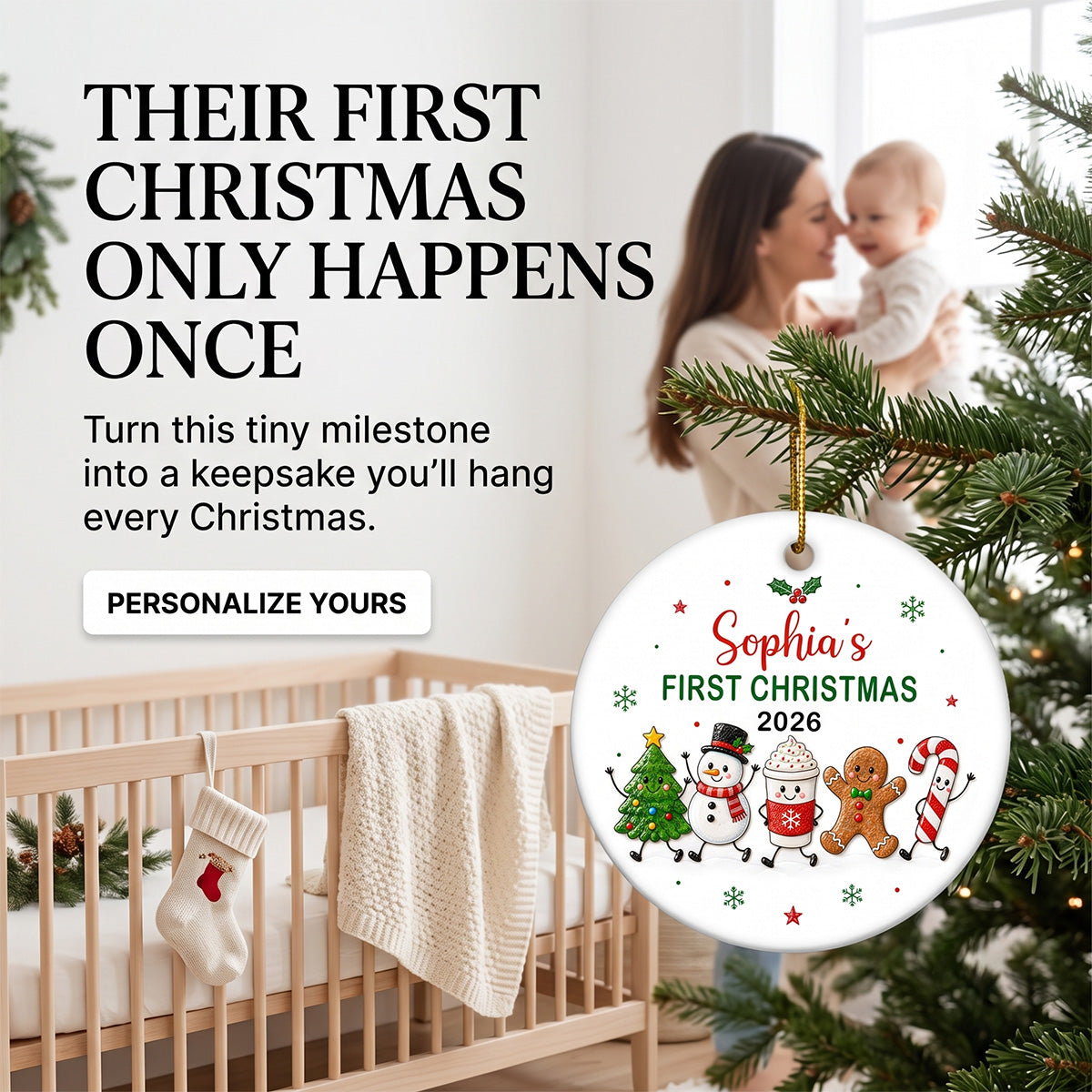 Cute Christmas Characters Baby’s First Christmas - Personalized Ceramic Ornament