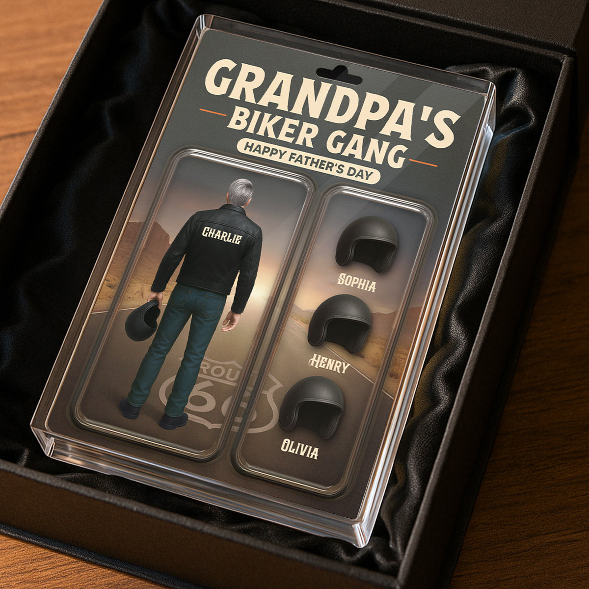 Grandpa's Dad's Biker Gang Custom Figure 3D Effect Personalized Rectangle Flat Acrylic Block Plaque, Gift For Dad