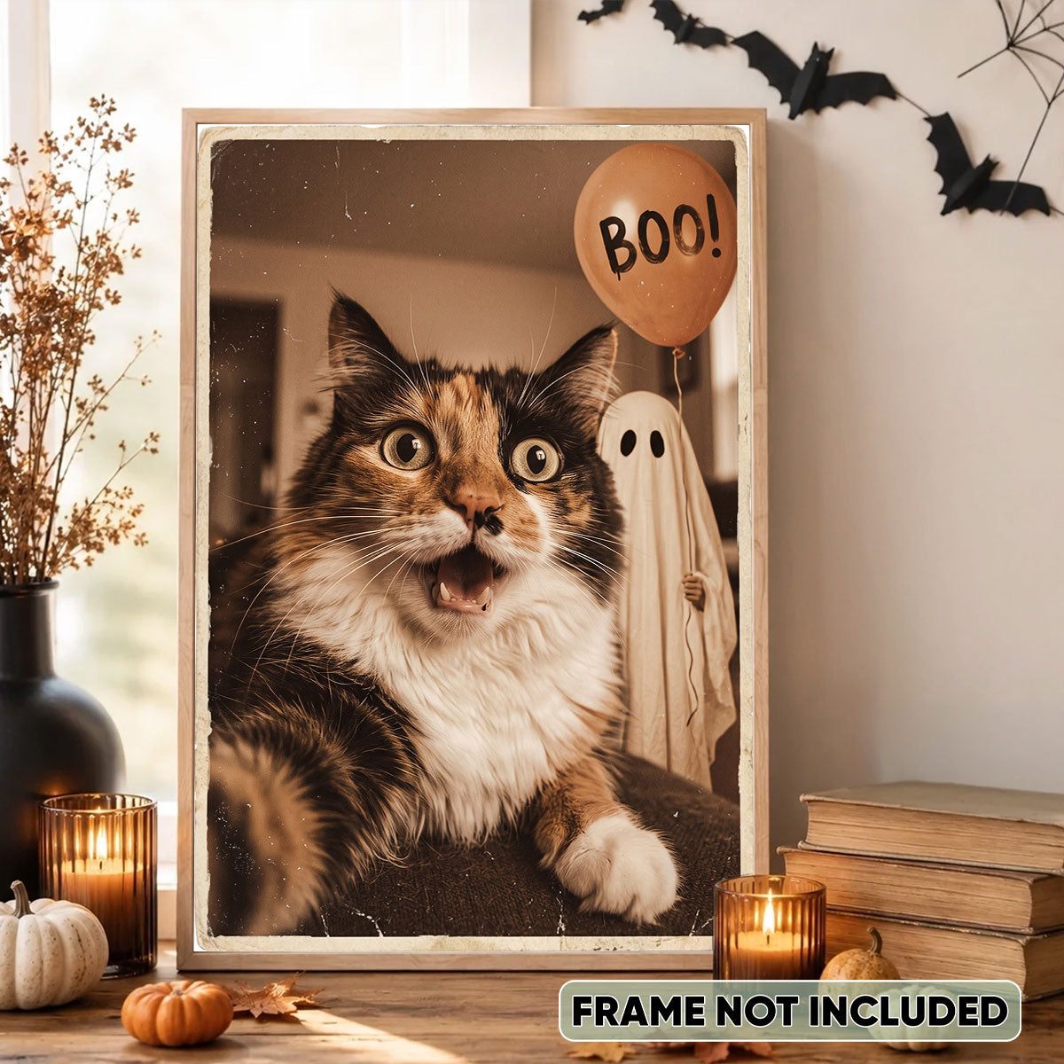 Custom Dog Cat Photo Halloween - Personalized Poster - Trendy Vintage Spooky Wall Art for Pet Lovers