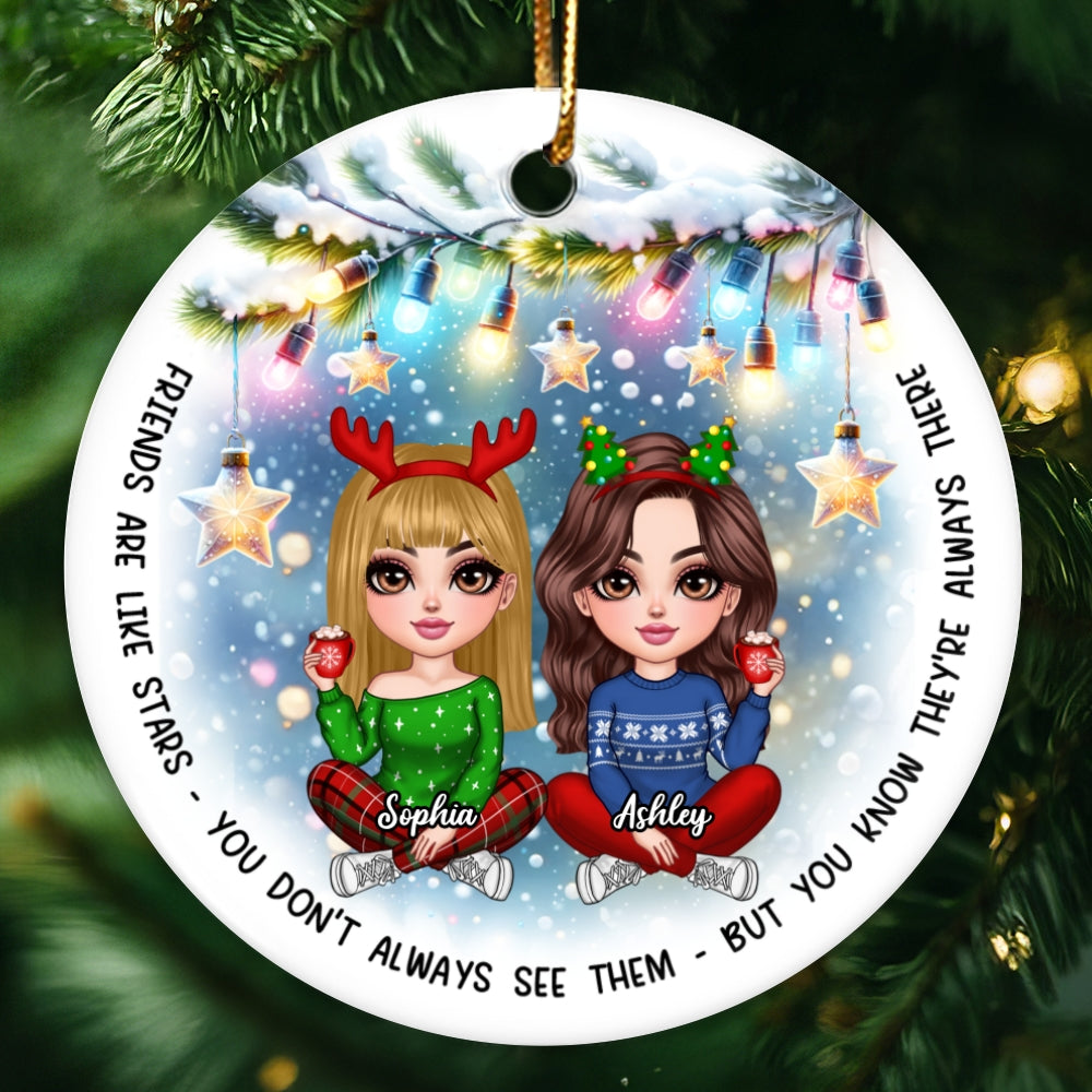 Besties Christmas Tree Light Star Personalized Circle Ceramic Ornament