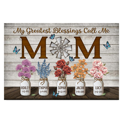 My Greatest Blessing Call Me Mom Rustic Personalized Horizontal Poster