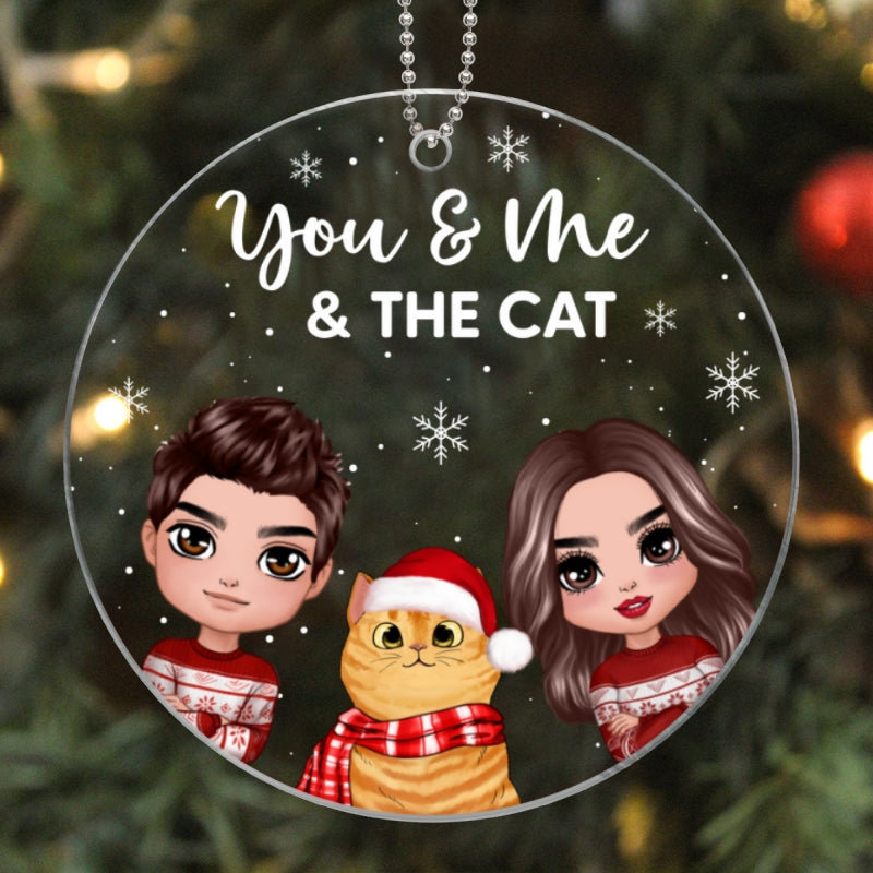 You Me & The Cats Doll Couple Peeking With Fluffy Cat Personalized Circle Acrylic Ornament