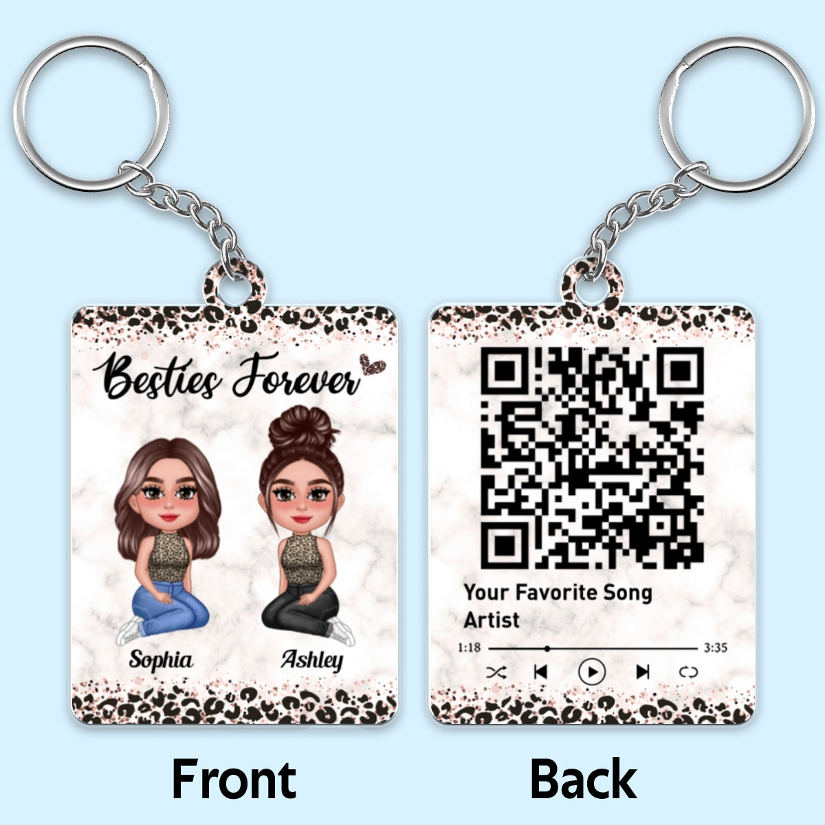 Leopard Pretty Doll Besties Favorite Song Scannable QR Code Personalized Acrylic Keychain