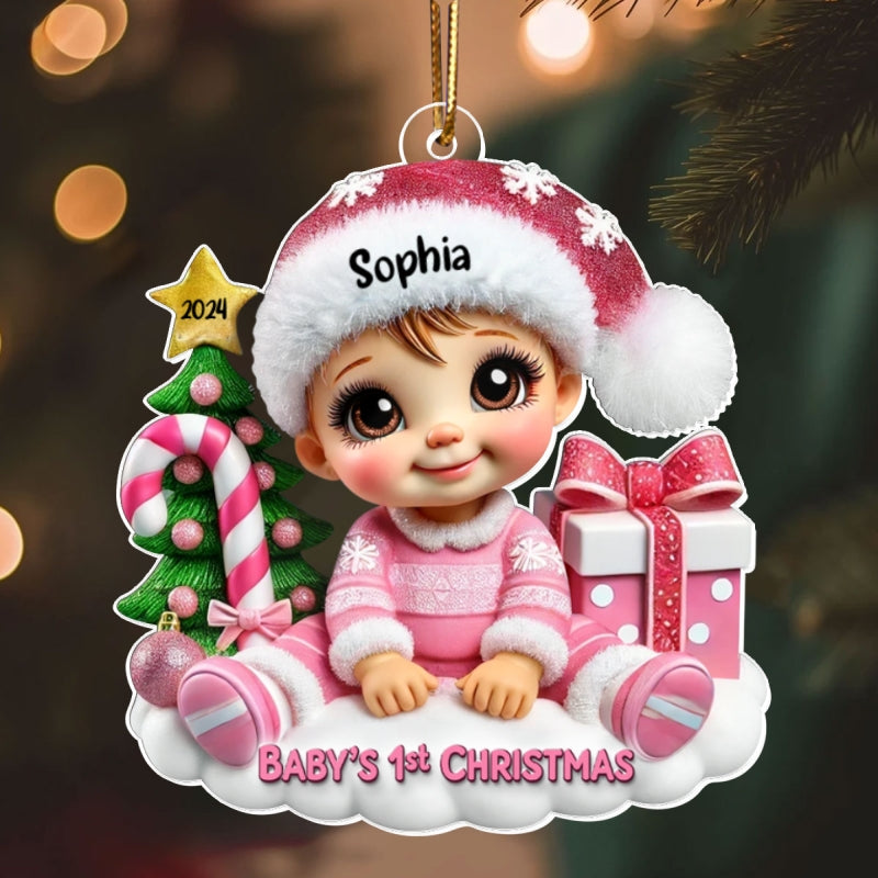 Cute Baby Sitting Personalized 2D Flat Acrylic Ornament, Christmas Keepsake for Baby, New Mom, New Dad