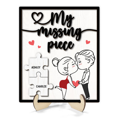 My Missing Piece Line Art Couple Valentine‘s Day Gift For Her Gift For Him Personalized 2-Layer Wooden Plaque