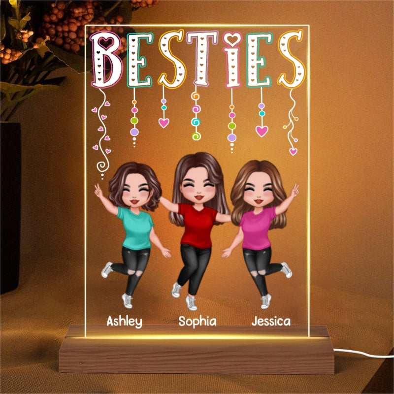 Hearts Strings Happy Doll Besties Sisters Personalized Rectangle Acrylic Plaque LED Night Light