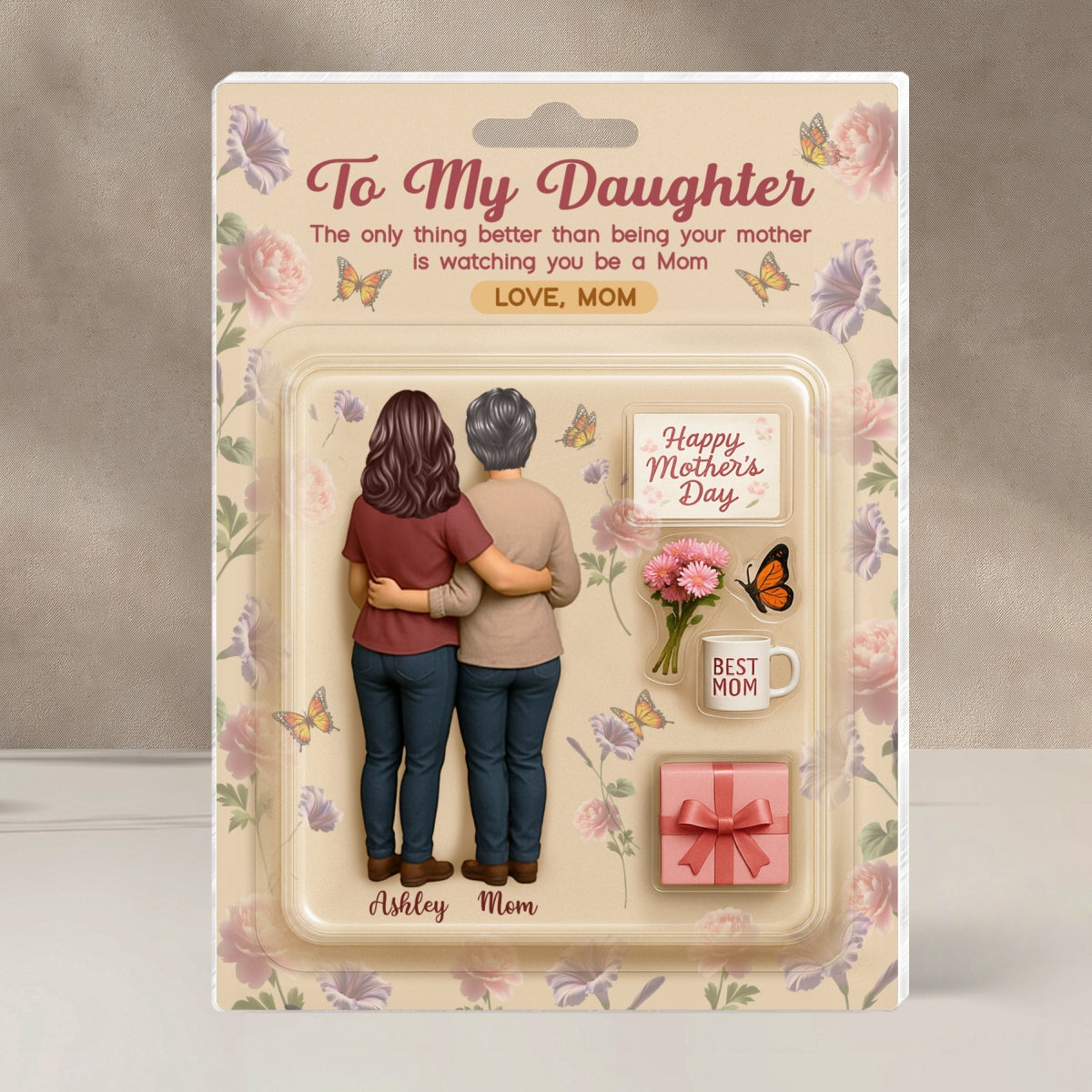 To My Daughter From Mom Birth Flowers Custom Figure Personalized Acrylic Block Plaque