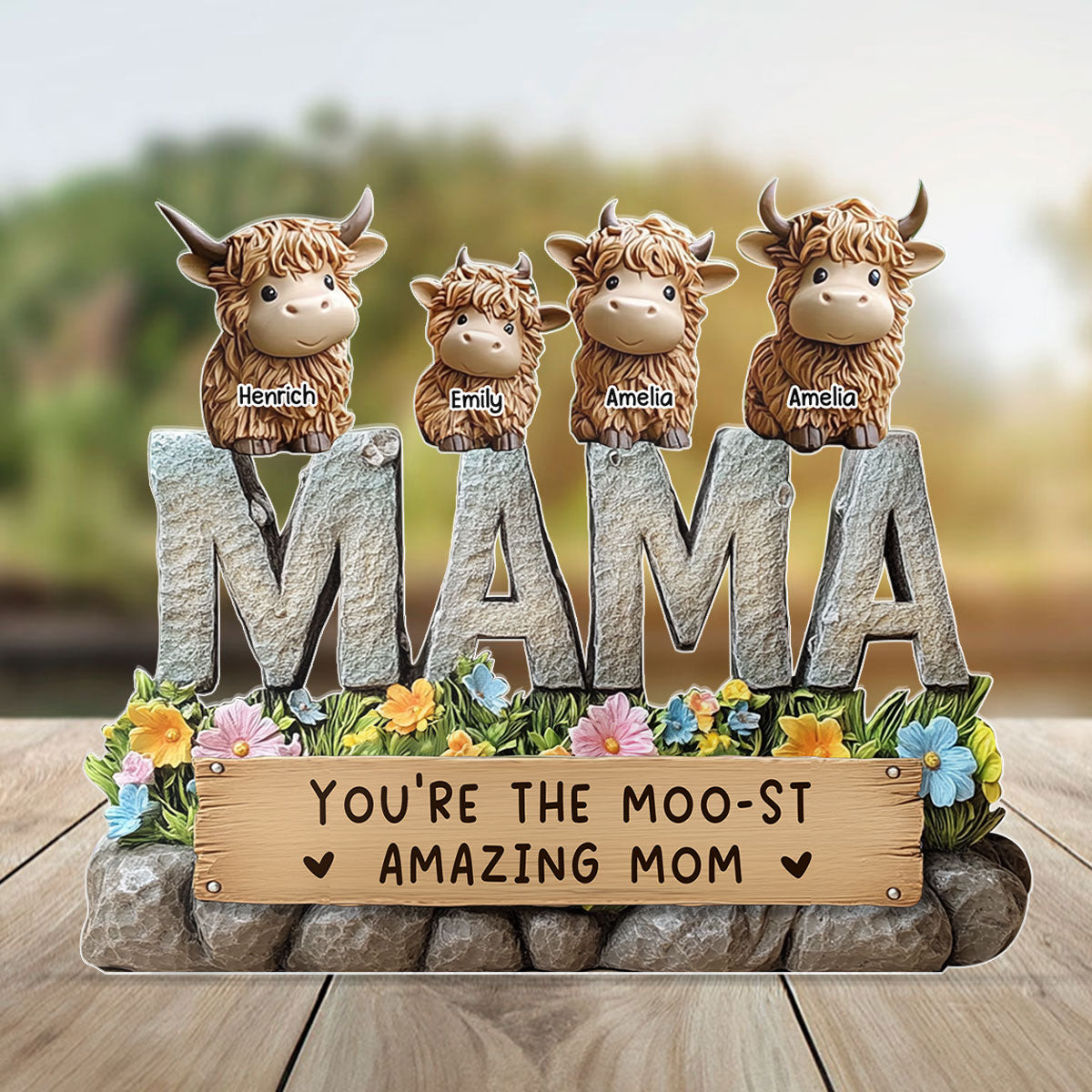 3D Effect Cute Highland Cows MAMA Custom Shaped Personalized Acrylic Plaque, Perfect 2025 Keepsake, Gift For Mom, For Wife
