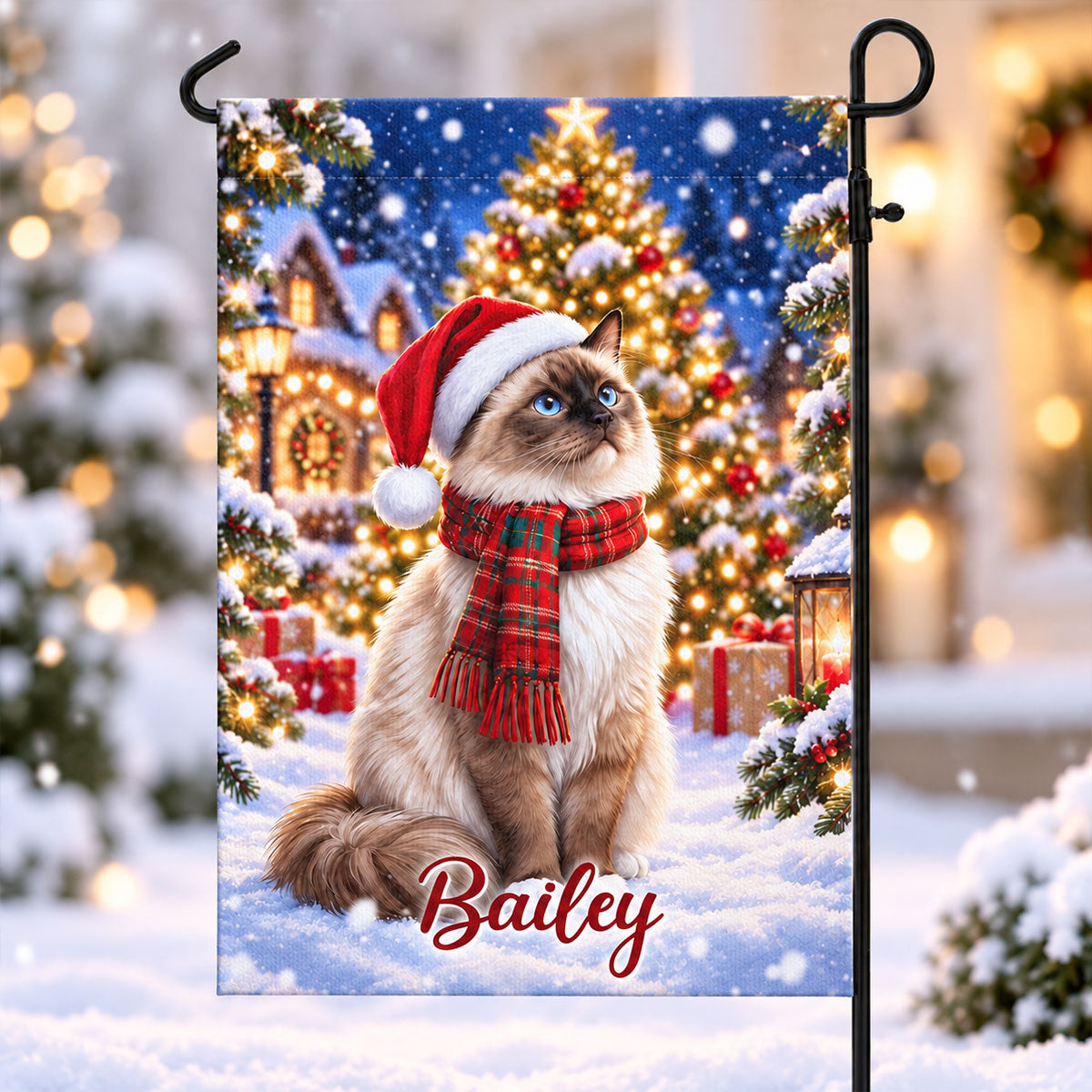 Winter Christmas Dog Cat Photo Upload - Personalized Garden Flag - Holiday Decoration For Dog Lovers, Cat Lovers