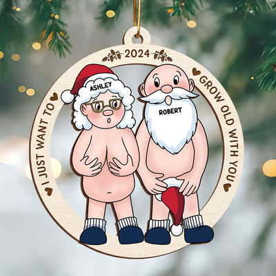 Funny Old Couple Personalized 1-Layer Wooden Ornament Christmas Gift for Him for Her