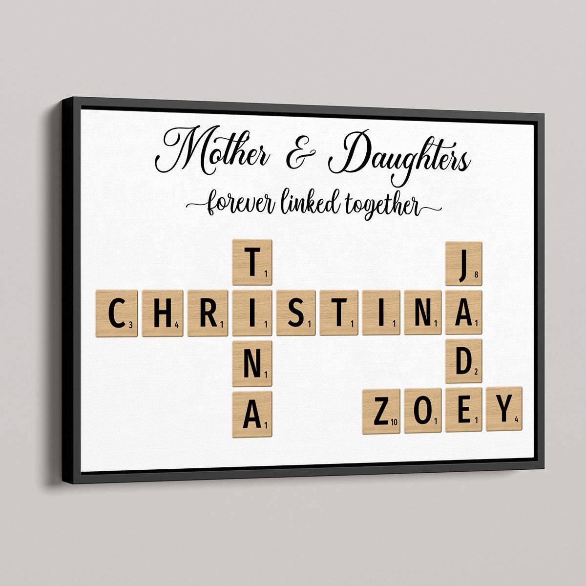 Mother & Father & Daughters & Sons Forever Linked Together Crossword Puzzle Art Personalized Poster, Gift For Mom, Daughters