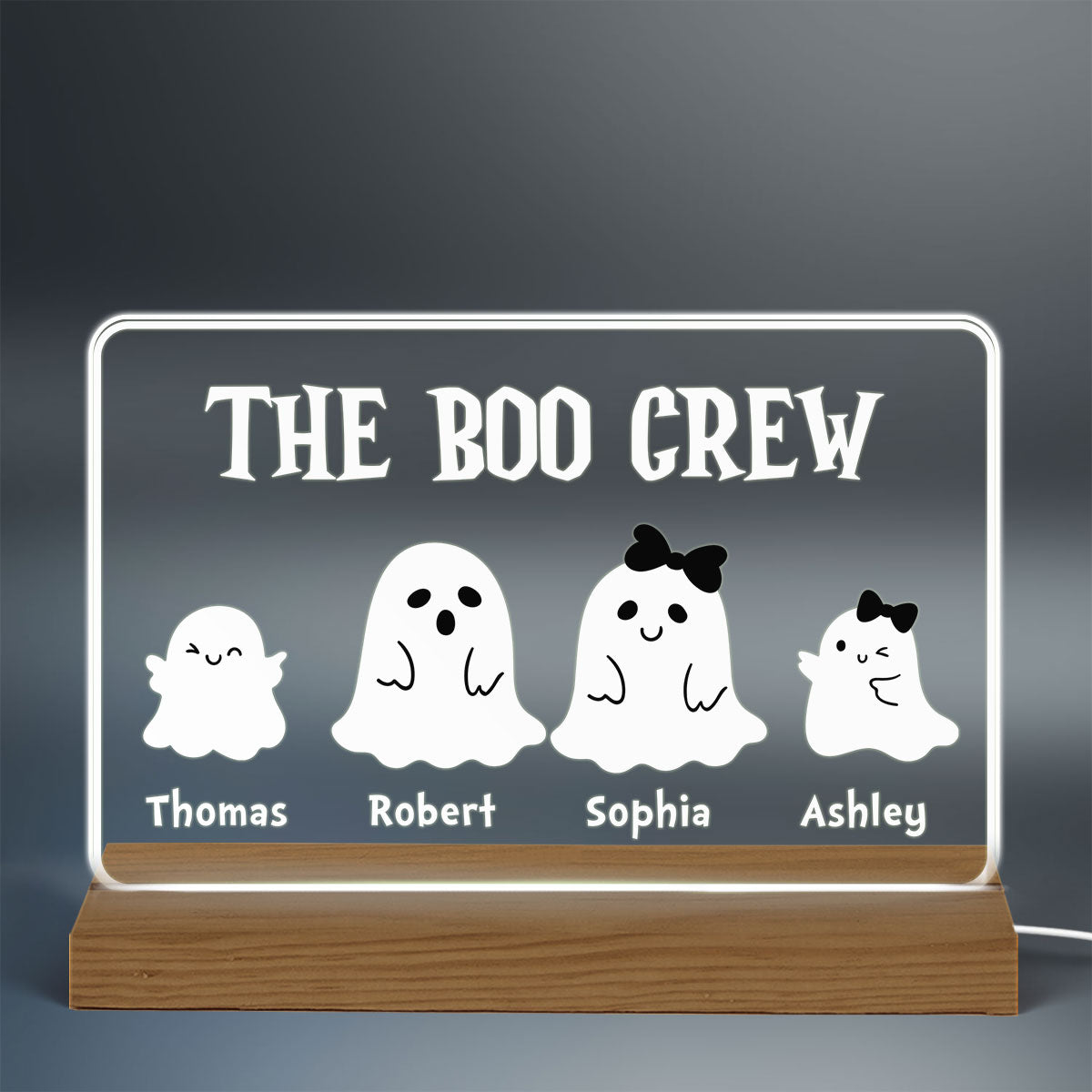 Family Boo Crew Halloween Decor Personalized Horizontal Rectangle Acrylic Plaque With LED Night Light