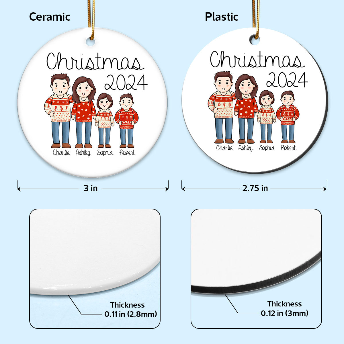 Comic Family Christmas Personalized Ceramic Ornament