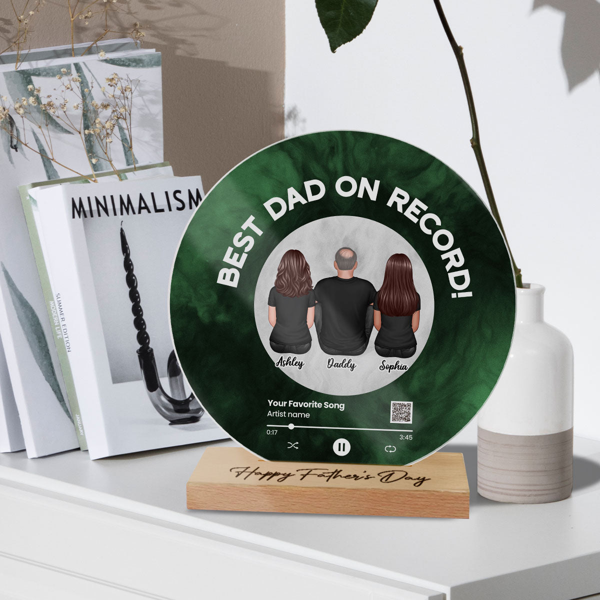 Galaxy Best Dad On Record Favorite Song Scannable QR Code Personalized Acrylic Record Plaque, Gift For Dad