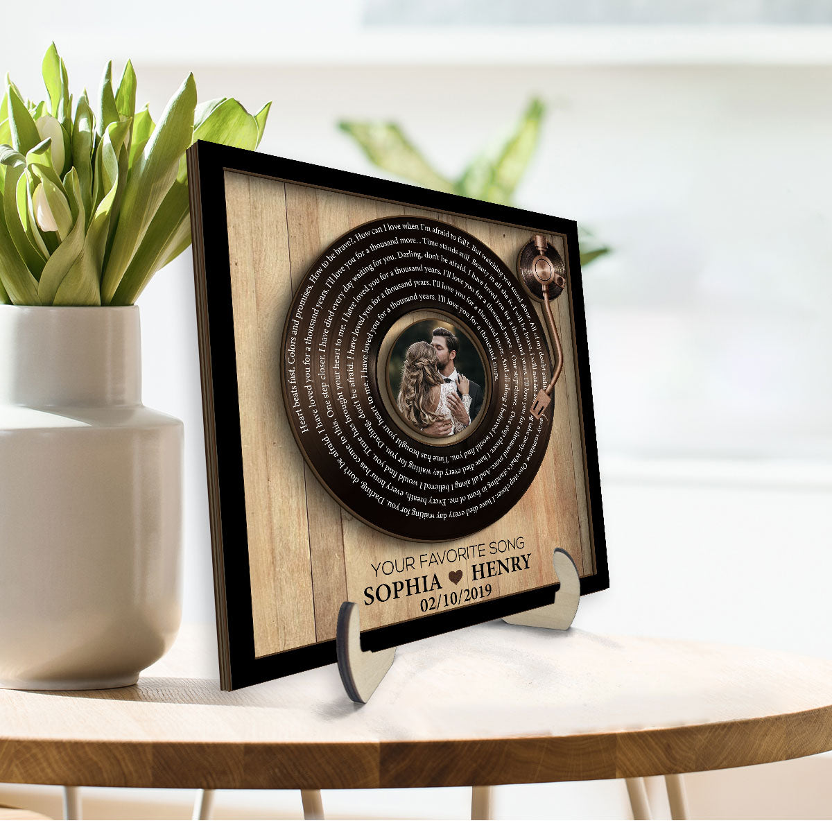 Upload Photo Vinyl Record Custom Song Lyrics Personalized 2-Layer Wooden Plaque, Anniversary Wedding  Gift For Her, For Him, For The Couple
