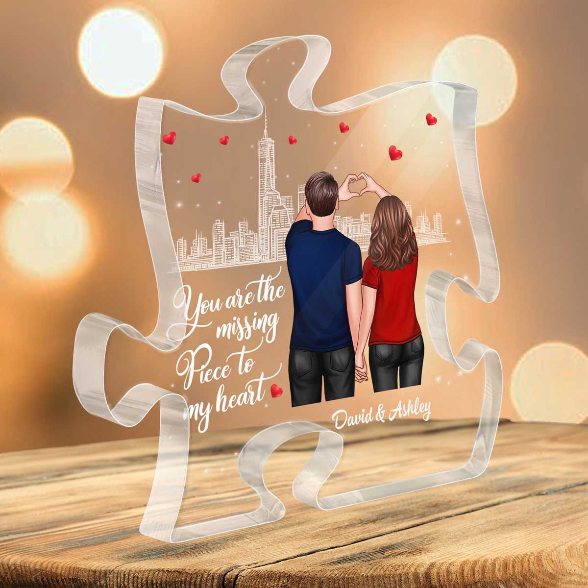 The Missing Piece To My Heart Couple Heart Hands Personalized Puzzle Acrylic Plaque