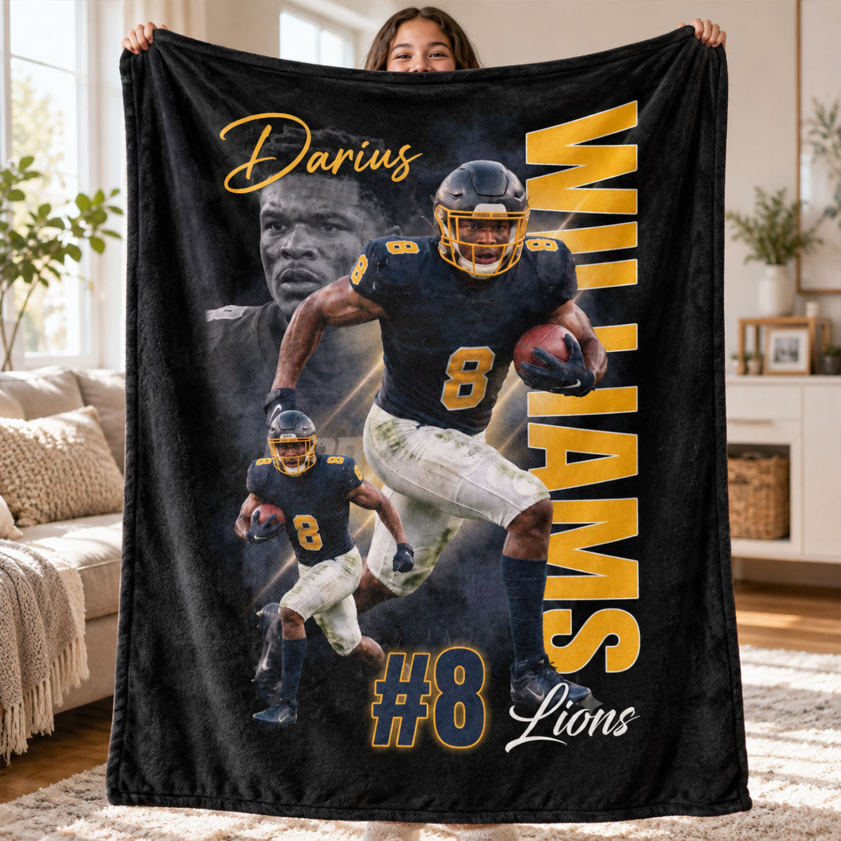 Custom Player Sport - Personalized Fleece Blanket - Football Baseball Basketball Gift for Son, Grandson