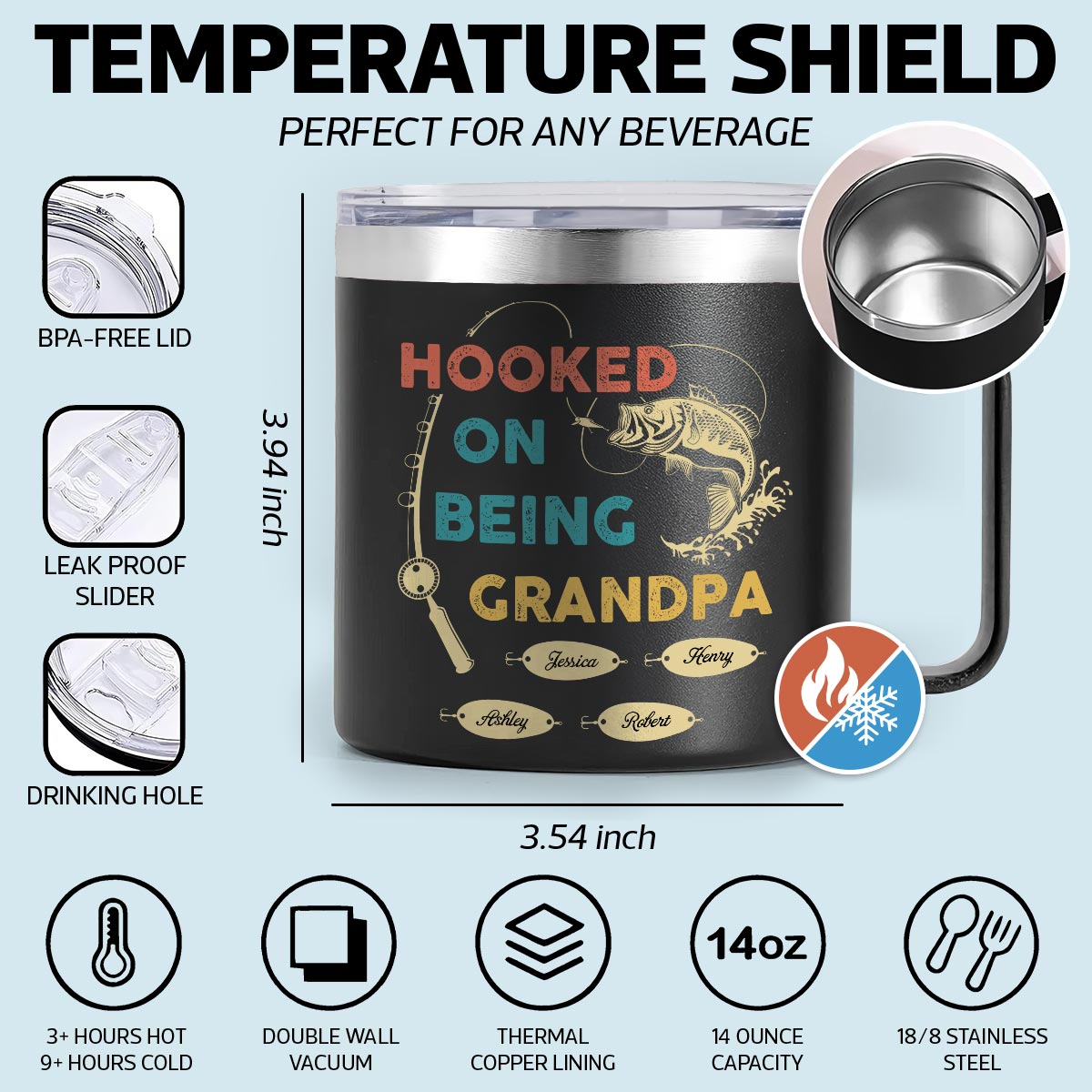 Hooked On Being Grandpa Fishing Personalized Stainless Steel Tumbler With Handle