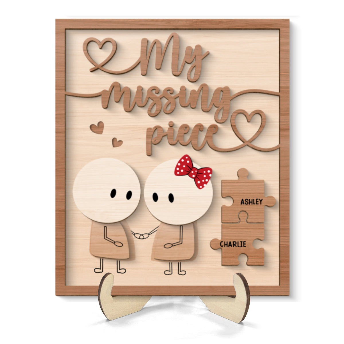 Couple My Missing Piece Valentine‘s Day Gift For Him For Her Personalized 2-Layer Wooden Plaque