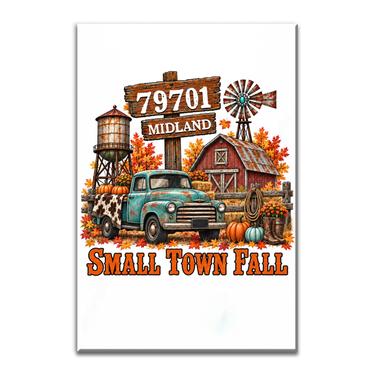 Small Town Fall Western Zip Code - Personalized Canvas
