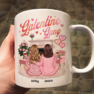 Galentine Gang Pretty Besties Sisters In House Personalized Mug,  Mug, Social Club, Besties Gift