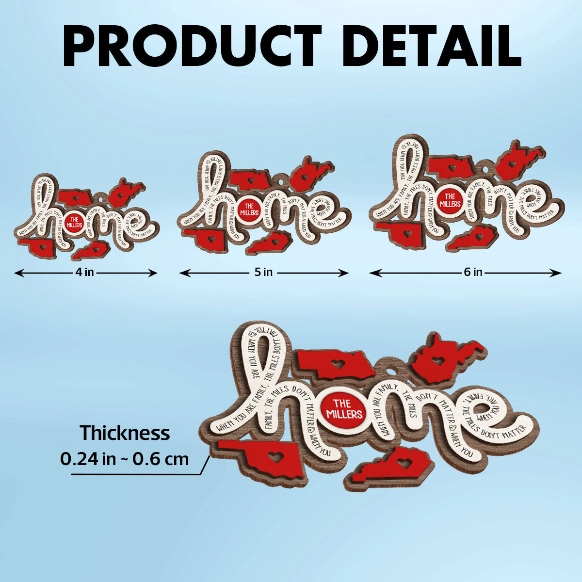Togetherness Family Home Sweet Home Long Distance Relationship Personalized 2-Layer Wooden Ornament