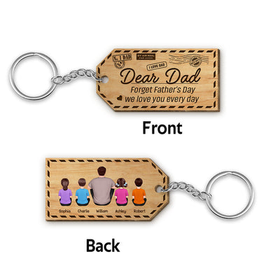 Dad Kids Dogs Cats Back View Envelope Personalized Wooden Keychain