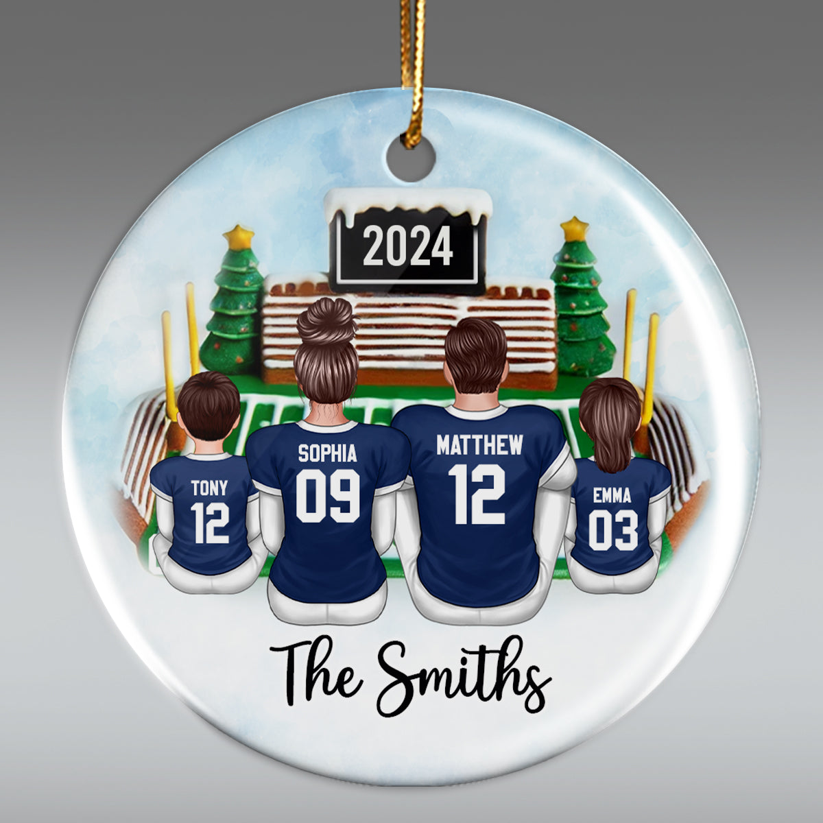 Football Family Watching Game Ballpark Sport Lover Personalized Ceramic Ornament