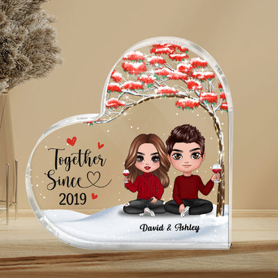 Doll Couple Sitting Under Red Tree Gift For Him For Her Personalized Heart Plaque