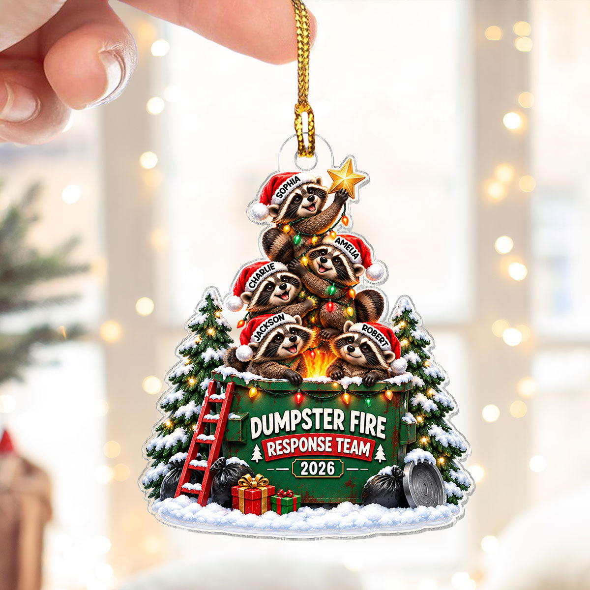 Dumpster Fire Response Team Raccoon Squad 2026 - Personalized Acrylic Ornament - Funny Christmas Gift For Besties, Friends, Coworkers