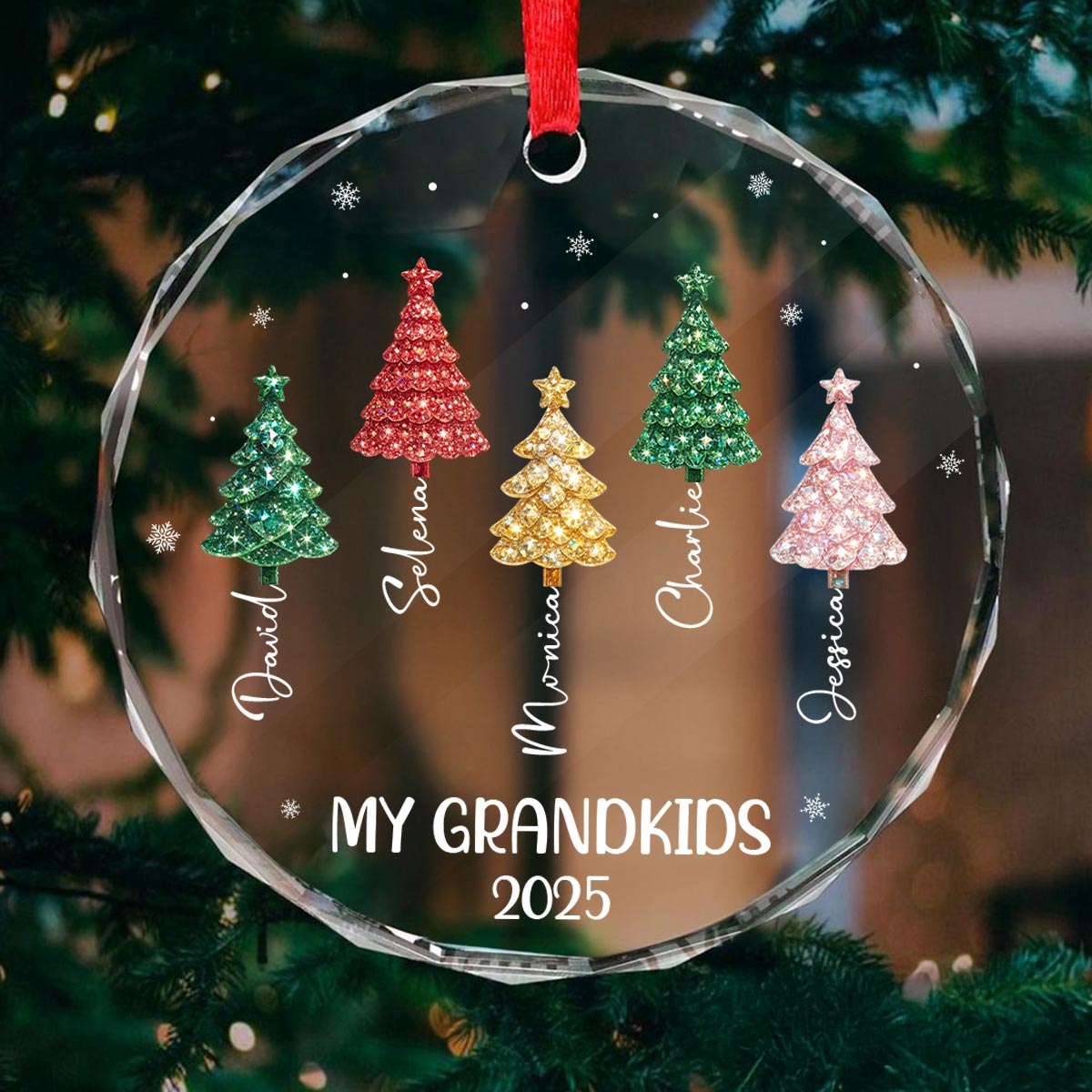 My Grandkids 3D Crystal Effect Christmas Tree - Personalized Glass Ornament - Christmas Gift for Grandma