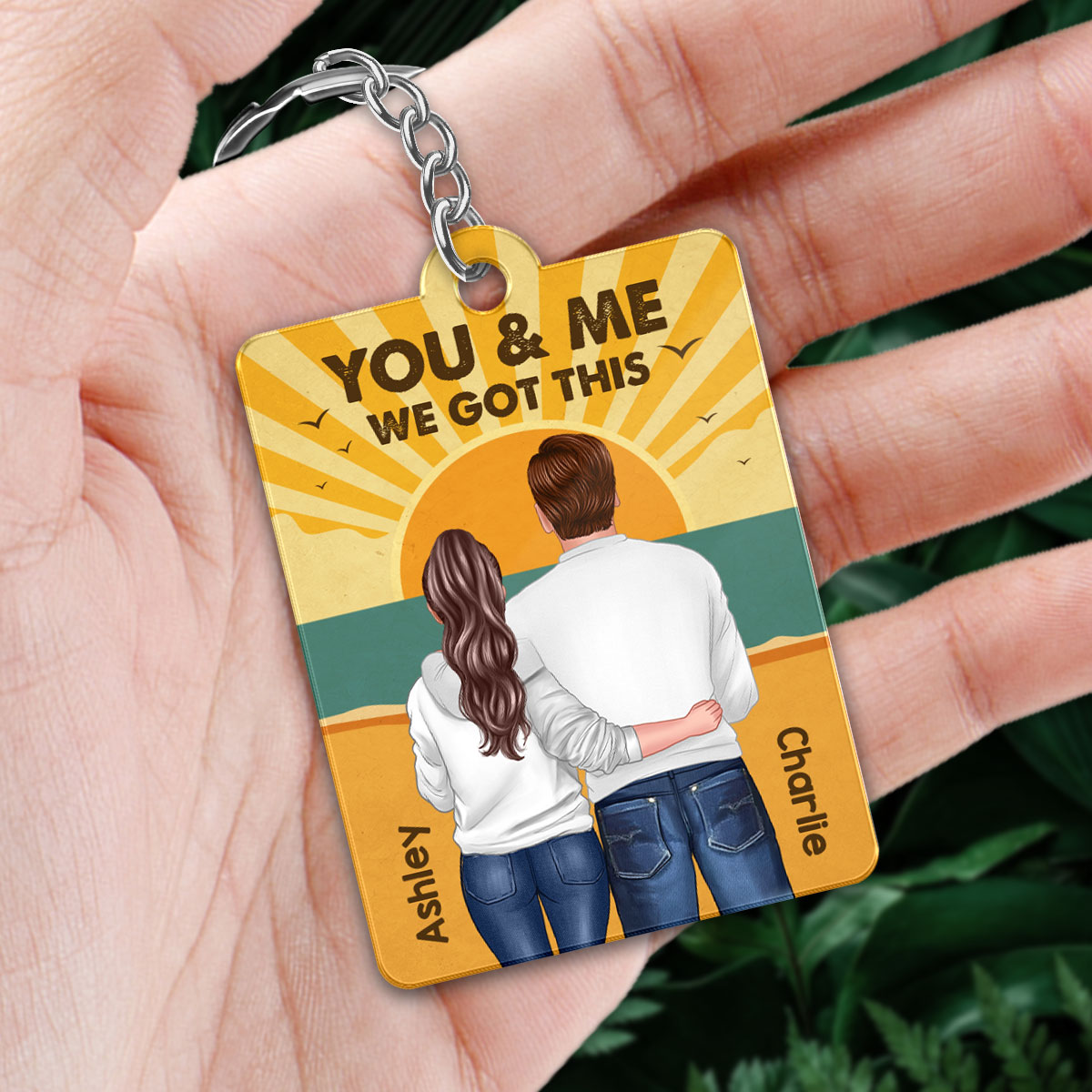 Retro Beach Couple Back View Favorite Song QR Code Personalized Acrylic Keychain