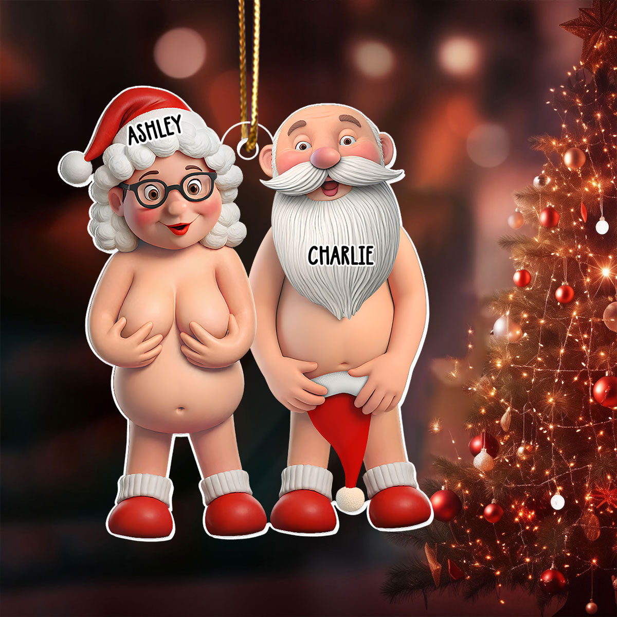 3D Funny Old Couples Personalized Acrylic Ornament, Christmas Gift for Him For Her