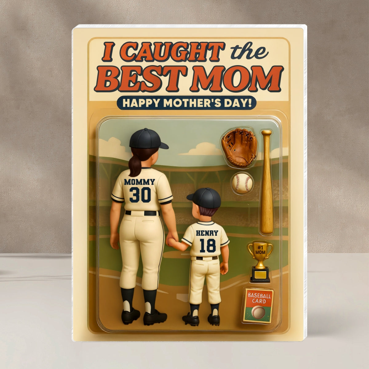 We Caught the Best Mom Baseball Custom Figure - Personalized Acrylic Block Plaque - Gift for Mom, Gift for Grandma, Gift for Wife