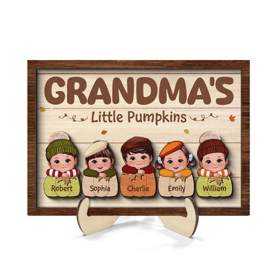 Cute Kids Grandma's Little Pumpkins Personalized 2 Layer Wooden Plaque