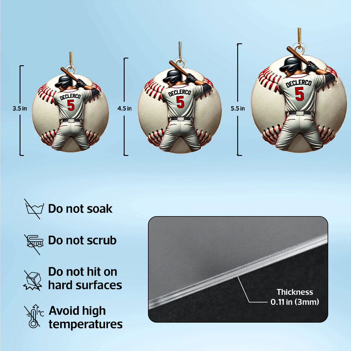 3D Effect Retro Vintage Baseball Player Personalized Acrylic Ornament, Christmas For Baseball Players, Baseball Fans