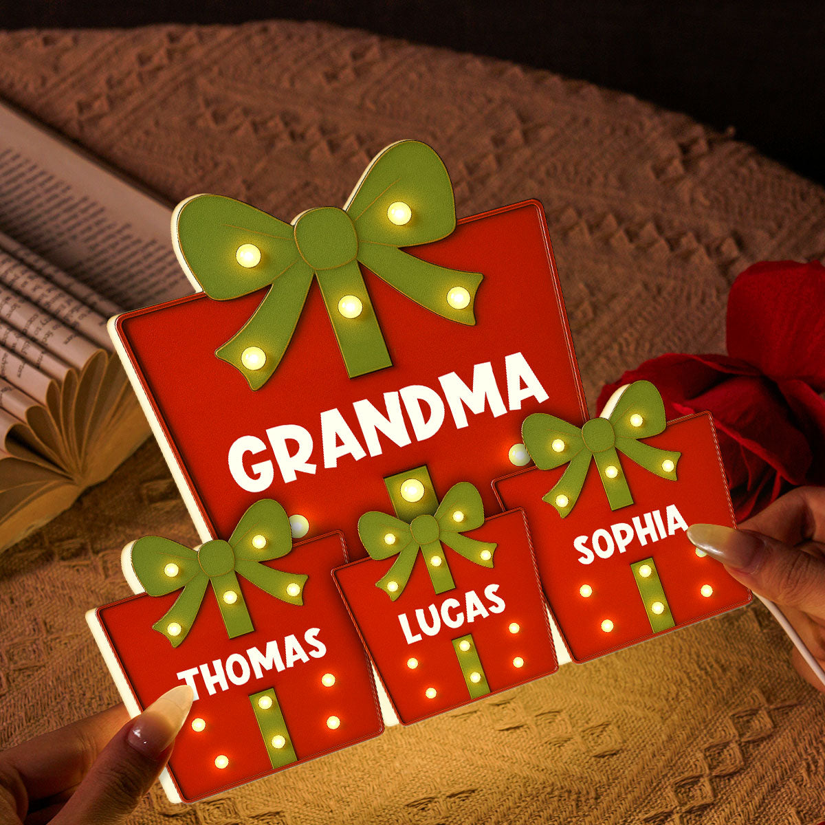 Christmas Grandma's Favorite Gifts Custom Kids Names Christmas Personalized LED Light Box