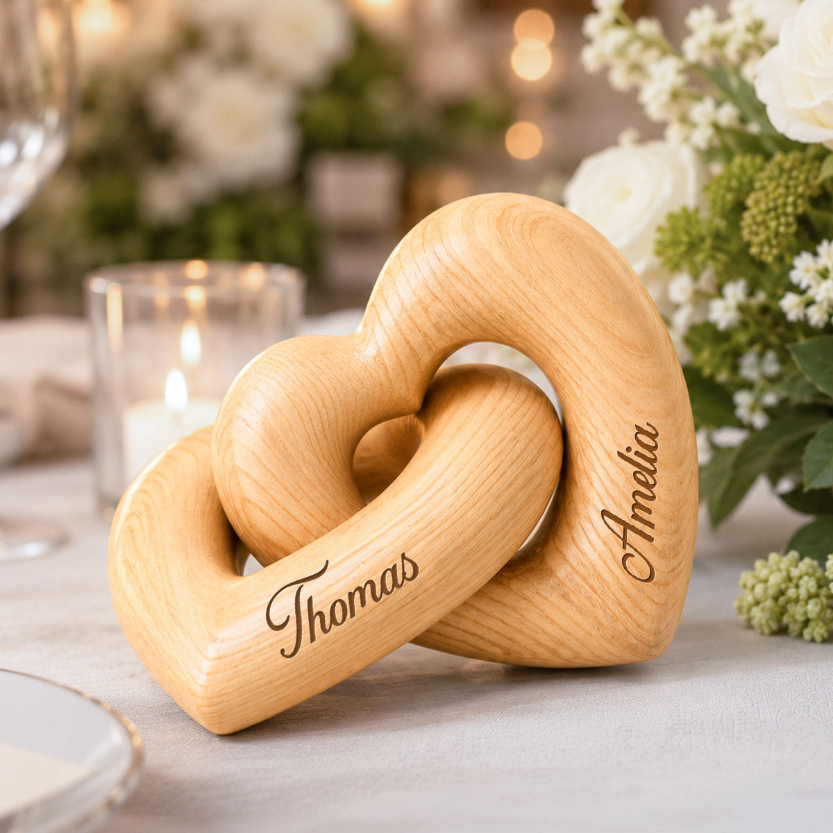 Personalized Wooden Heart Sculpture, Custom Couple Names Gift, Romantic Anniversary Gift, Heartfelt Gift for Her, Gift for Him