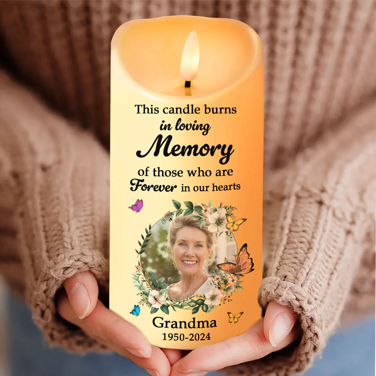 In Loving Memory Of Lost Loved Ones, Custom Photo Personalized LED Candle, Sympathy Gift