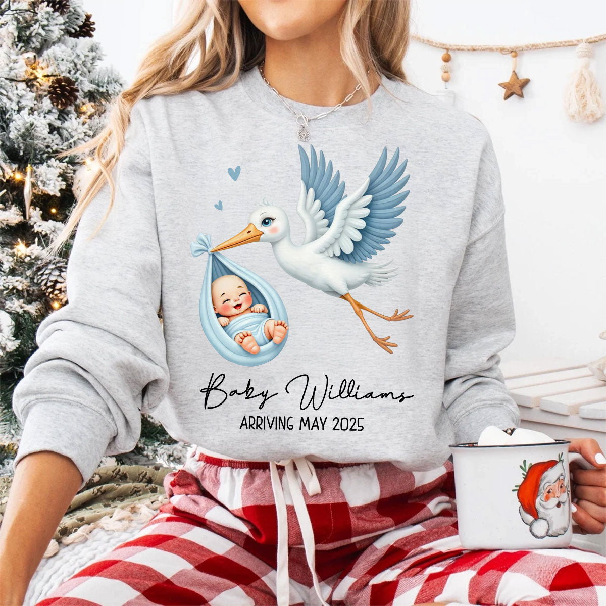 Cute Stork New Baby Personalized Shirt for New Mom, Pregnancy Announcement Gift for Her, Pregnancy Reveal Shirt