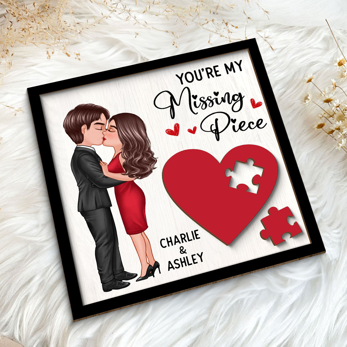 You're My Missing Piece Red Heart  Gift For Him For Her Personalized 2-layer Wooden Plaque