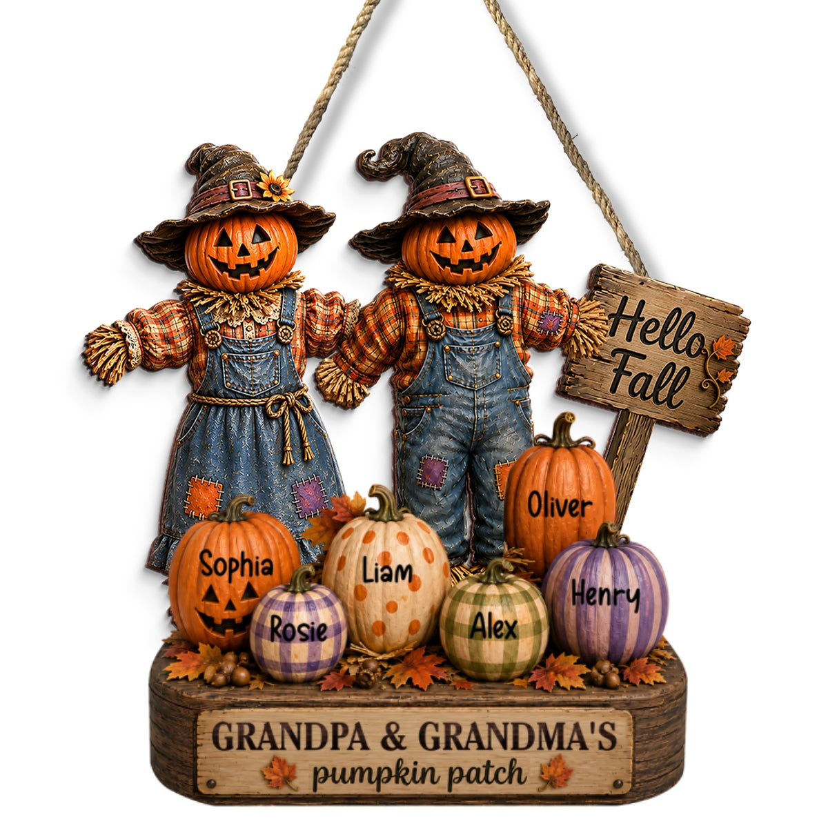 Grandma Grandpa's Pumpkin Patch Scarecrow - Personalized Door Sign - Halloween Fall Decor for Grandparents